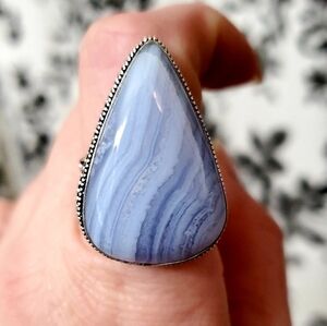 New Blue Lace Agate 925 Silver Ring.
